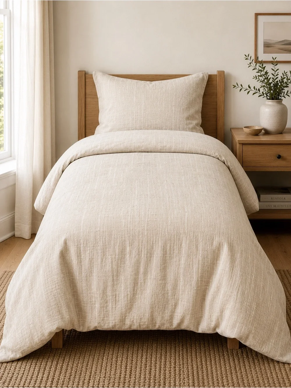 Quince European Linen Twin Duvet Cover Set w/ 1 Sham | Warm Neutral Linen Color